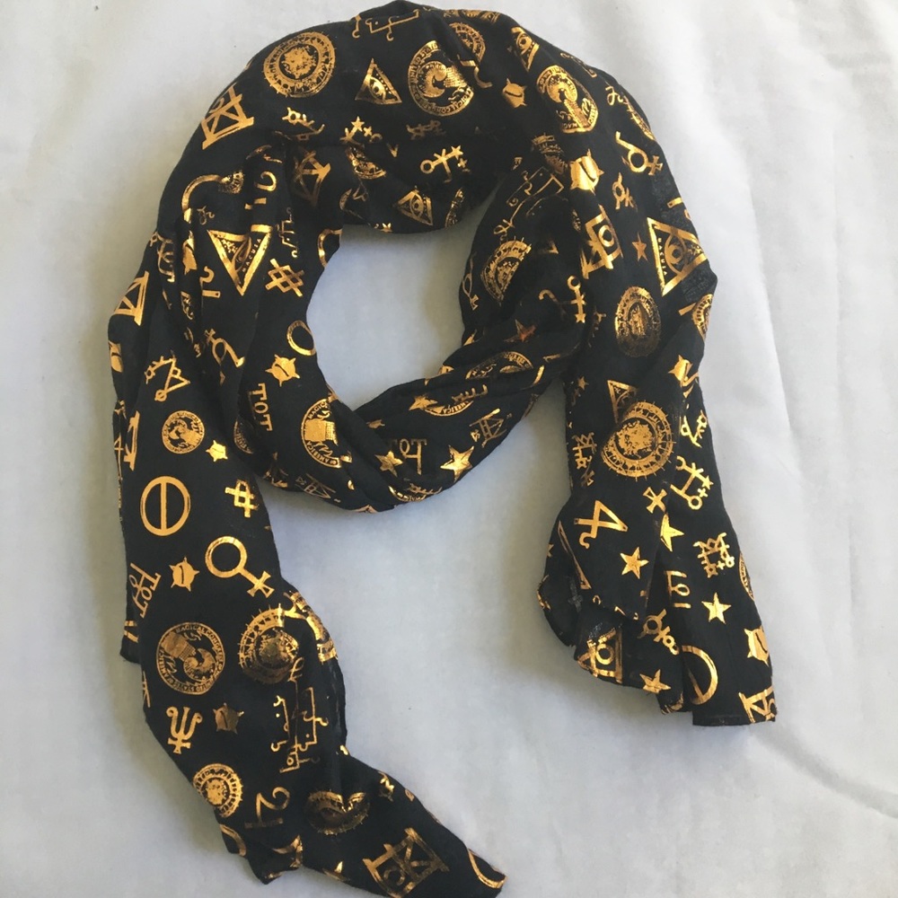 Fantastic Beasts Gold Foil Viscose Scarf, Black